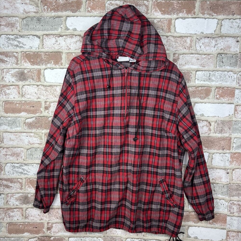 Vintage Cst Sport Plaid Hooded Quarter Zip Pullover Jacket Shacket Flannel 2X